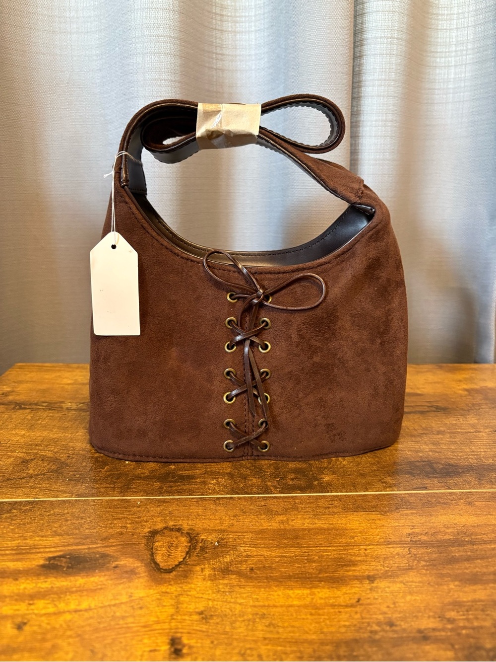 NEW! Suede Lace-Up Corset Hobo/Western Bag in Chocolate Brown Y2K